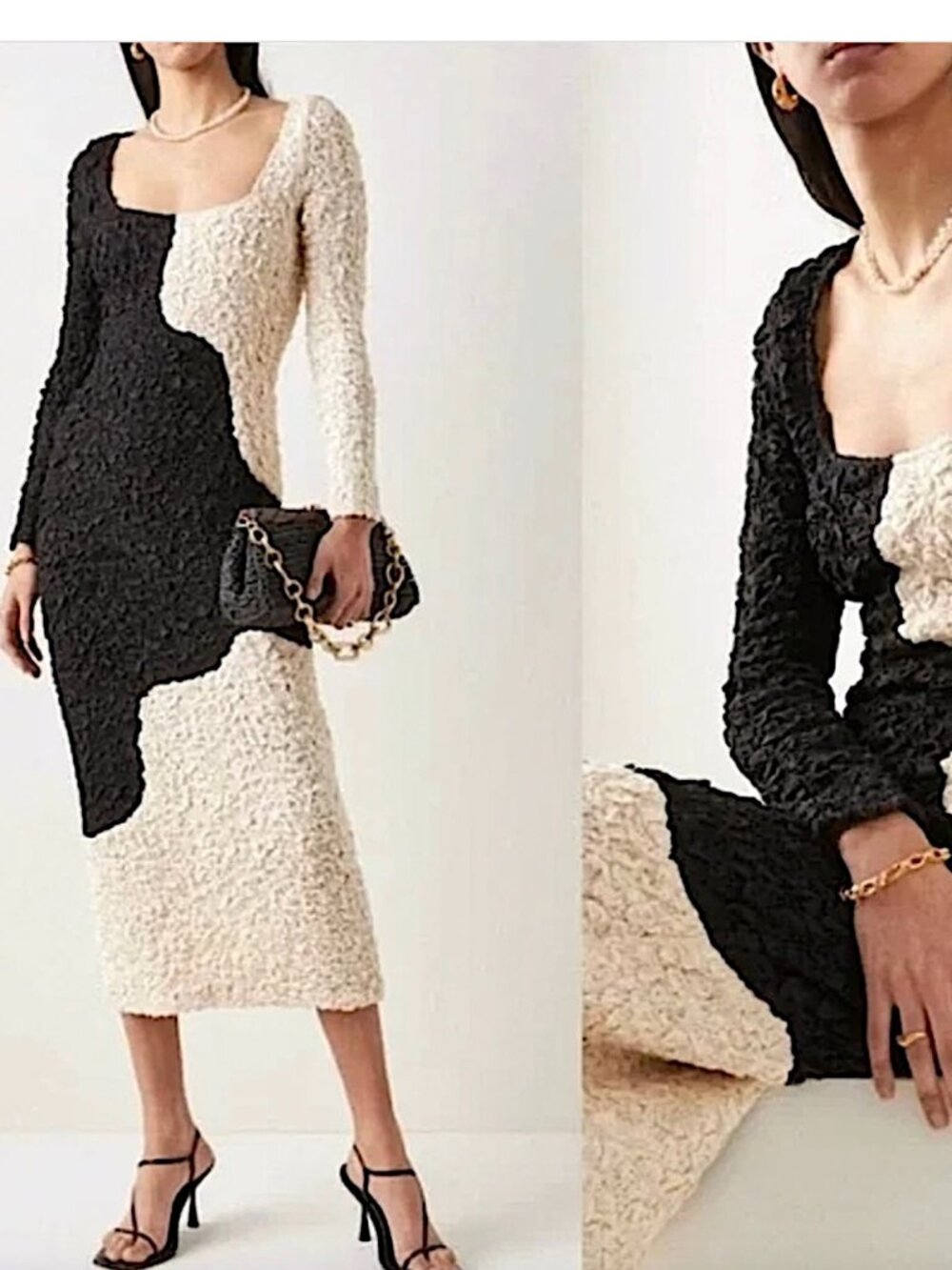 MARA HOFFMAN Amy Bodycon Popcorn Textured Colorblock Midi Dress NWT